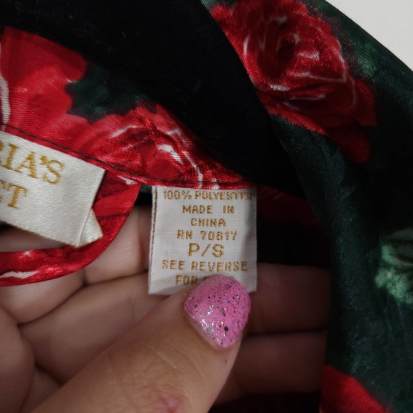 Victorias Secret Womens Robe Vtg 80s Gold Label Red Green Floral Satin Long Sz S - Picture 9 of 11